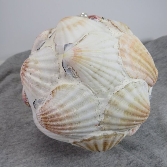 Sea Shell REAL Ball - Orb - Round Coastal Decoration 16" round w faux pearls - Picture 4 of 9